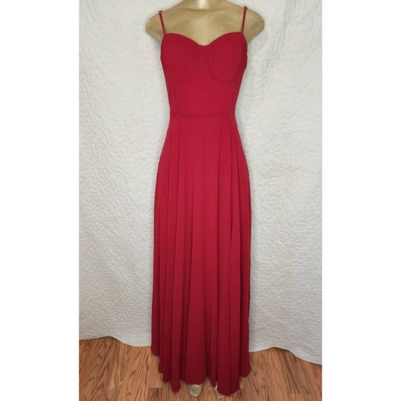 Size Medium LULUS Cause for Commotion Red Pleated Bustier Maxi Dress - Picture 4 of 9